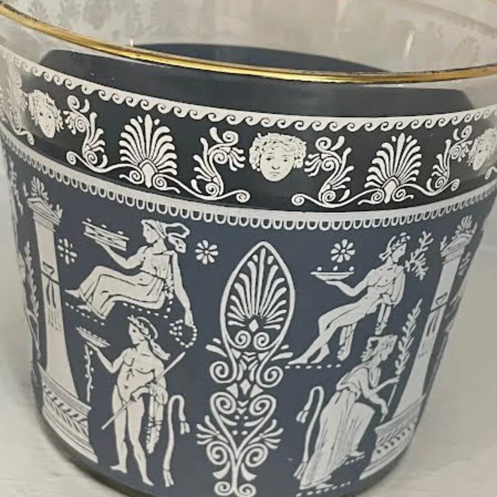 Jeanette Glass Wedgwood Style Grecian Blue Hellenic Glass Ice Bucket